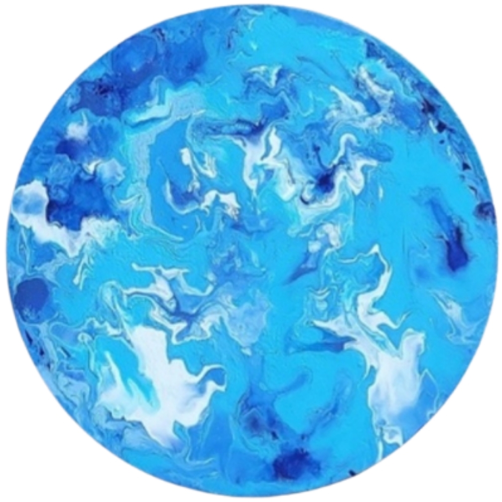 Hand Crafted Blue and White Abstract Design Round 12 x 12 Inches Canvas Picture - Picture 4 of 4